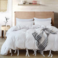 White Duvet Cover King Size with Bowknot - Soft Washed Microfiber