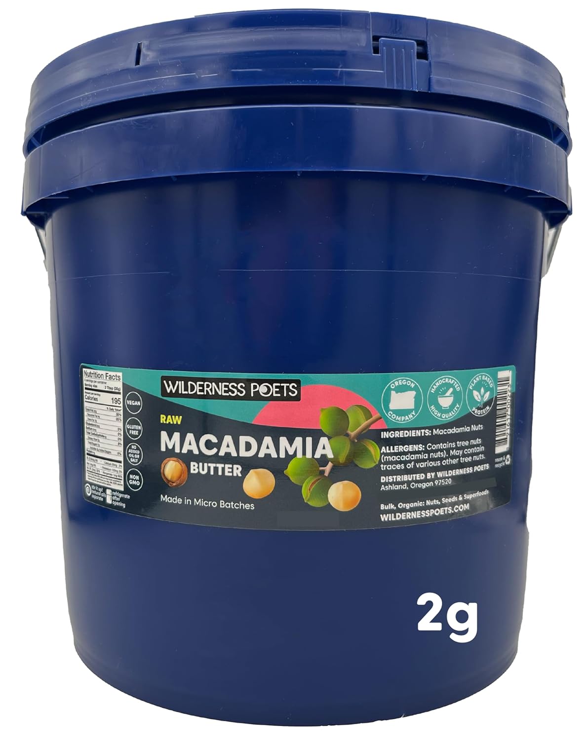 Raw Macadamia Butter - 17 Pound Nut Butter in 2 Gallon Pail