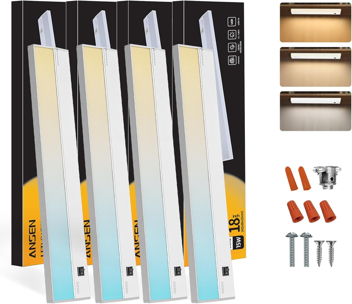 Ansen 4Packs Under Cabinet Lighting, Dimmable 18in LED Lights