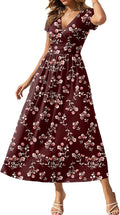 Women's Summer Maxi Dress 2025 Short Sleeve V Neck Sundress - Flowy