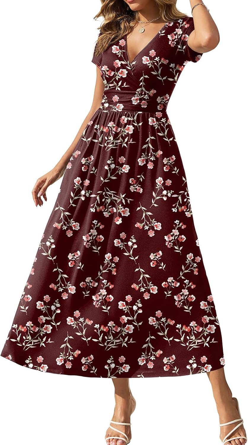 Gracyoga Women's Summer Dresses 2025 Flowy V Neck Maxi Dress