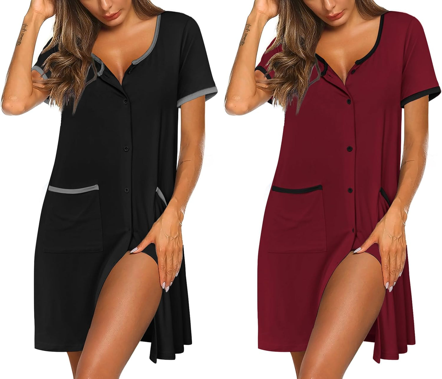 Ekouaer Nightgowns for Women - Comfy Button Down Sleep Shirts