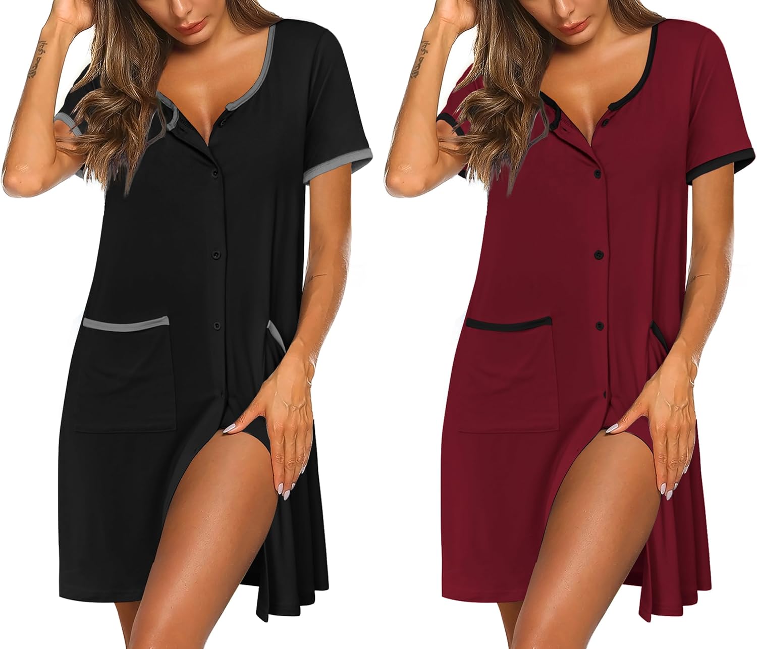 Ekouaer Nightgowns for Women - Comfy Button Down Sleep Shirts