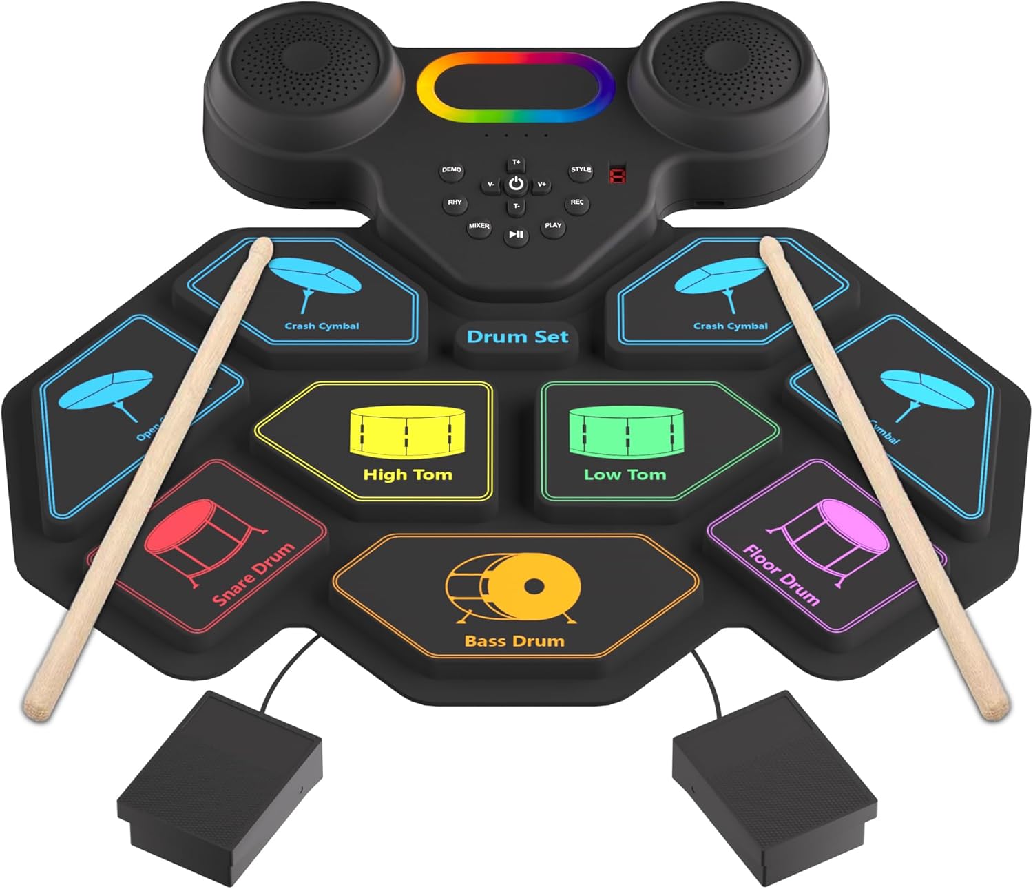Electronic Drum Set with 9 Pads and Built-in Foot Pedals
