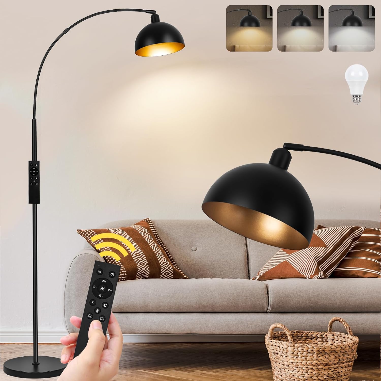 Dimmable Arc Floor Lamp with Remote Control for Modern Living