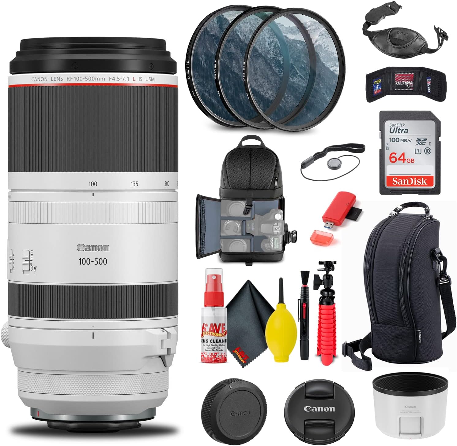 Canon RF 100-500mm f/4.5-7.1L IS USM Lens Bundle with Accessories