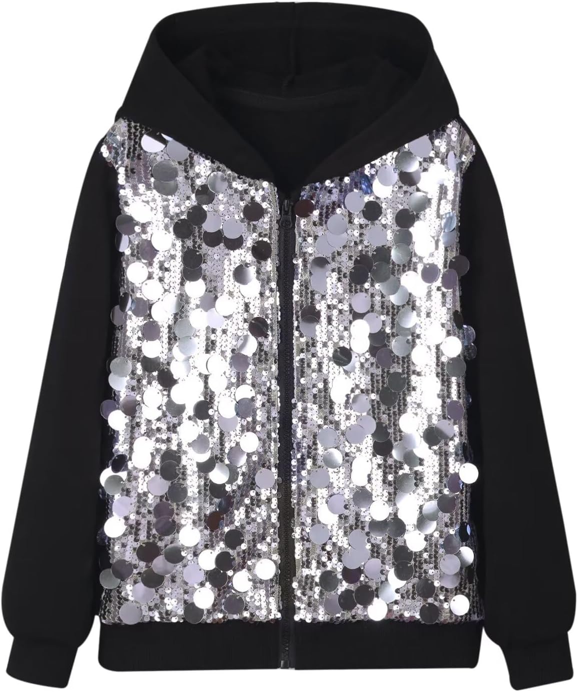 Girls' Ombre Sequin Bomber Jacket with Pockets for Kids