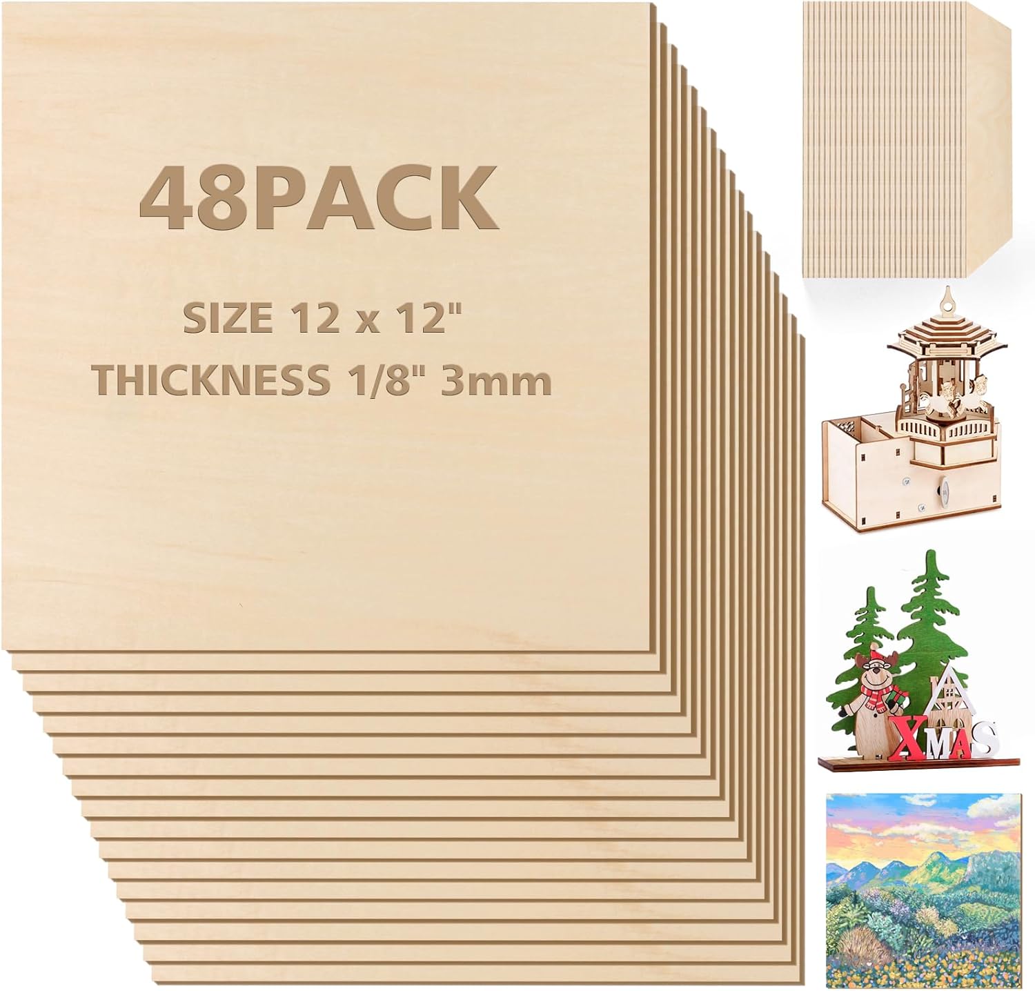 Basswood Sheets for DIY Crafts - 48Pcs Unfinished Wood Boards