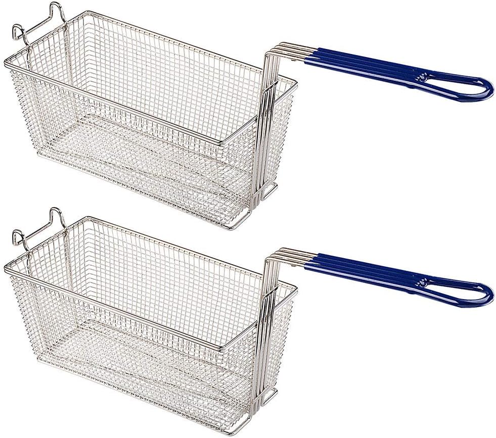 Commercial Grade Deep Fryer Baskets x2 - Non-Slip Handle, Heavy Duty Construction