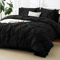 CozyLux Queen Comforter Set Black - Pintuck 7-Piece Bedding