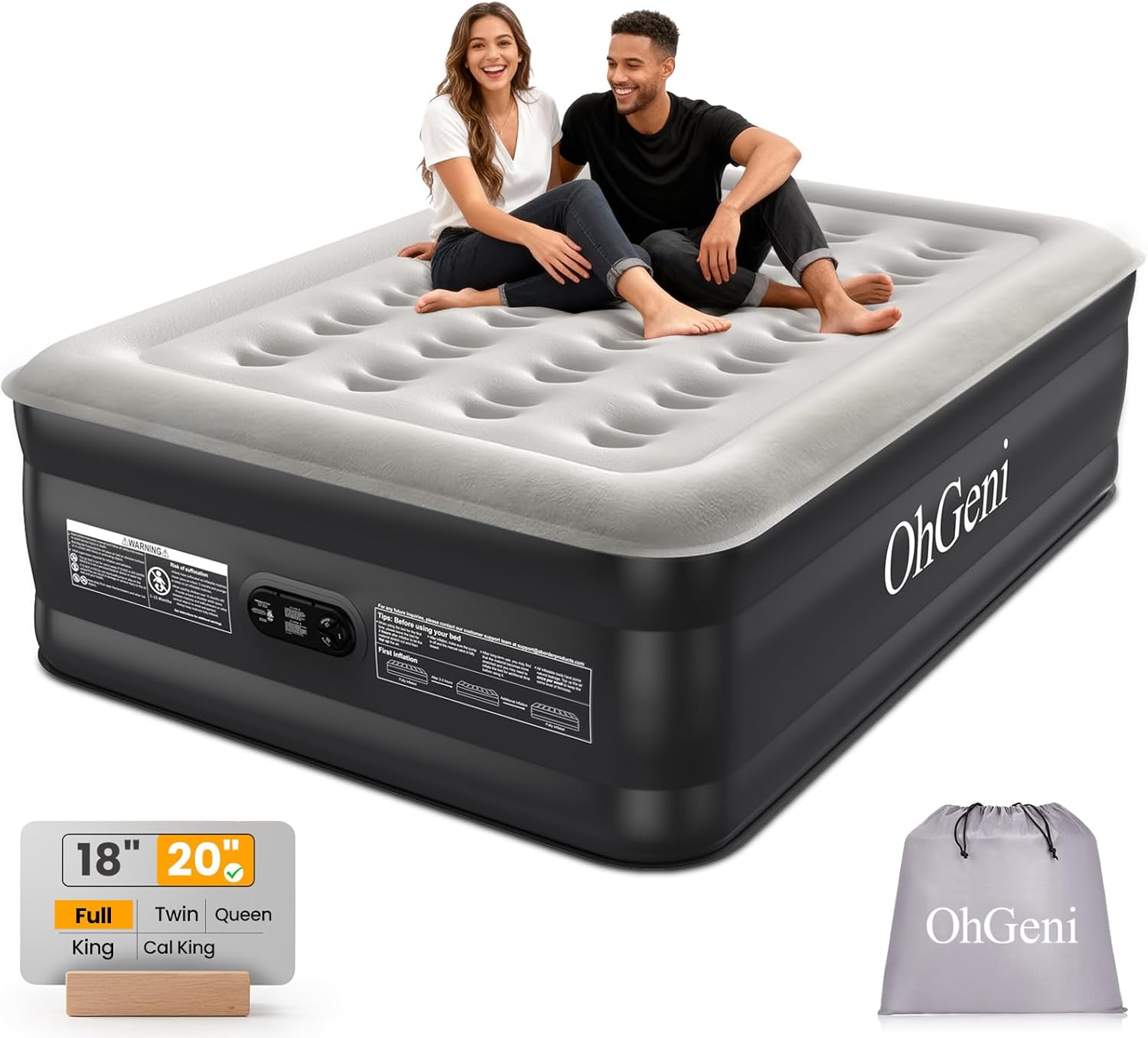 OhGeni 20in Full Air Mattress with Built-in Pump for Comfort
