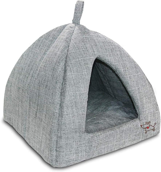 Cozy Gray Linen Pet Tent Bed - 16 x 16, Best Pet Supplies