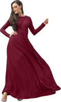 Crimson Dark Red Womens Long Sleeve Empire Waist Maxi Dress