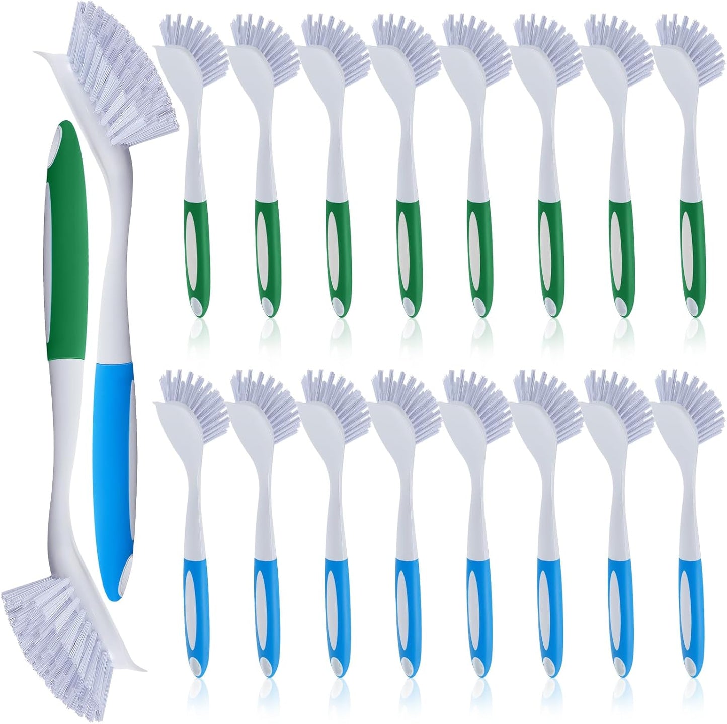 20 Pcs Blue and Green Kitchen Scrub Brushes with Stiff Bristles