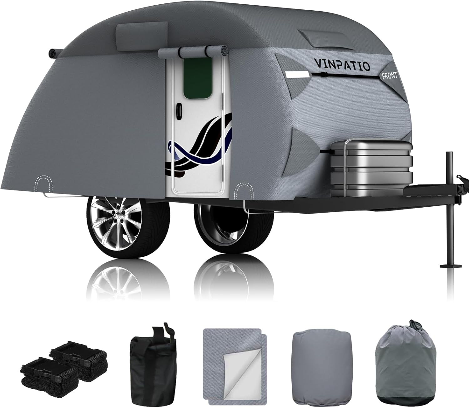 VINPATIO Teardrop Camper Cover for 5ft-8ft Trailers - Heavy Duty