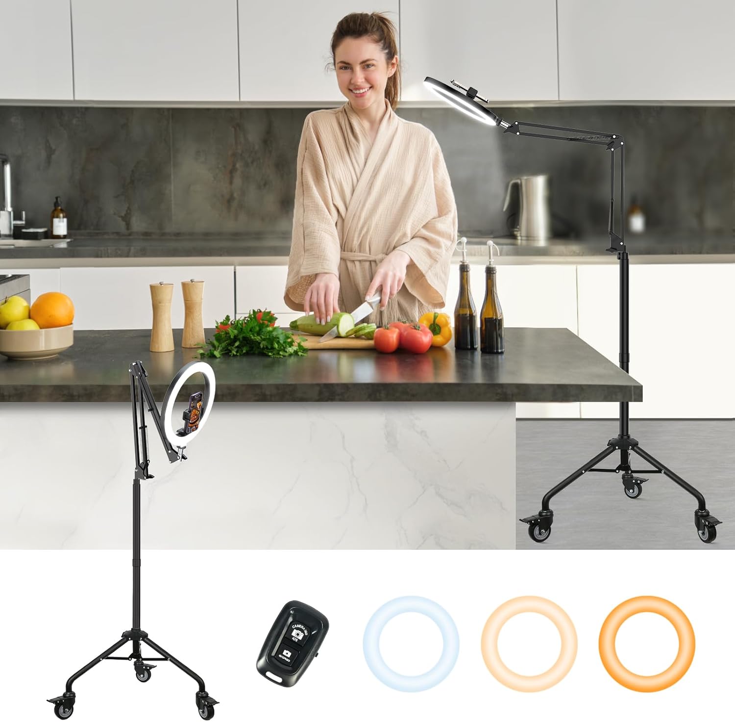 LUXSURE Ring Light Tripod for iPhone with Remote and Stand