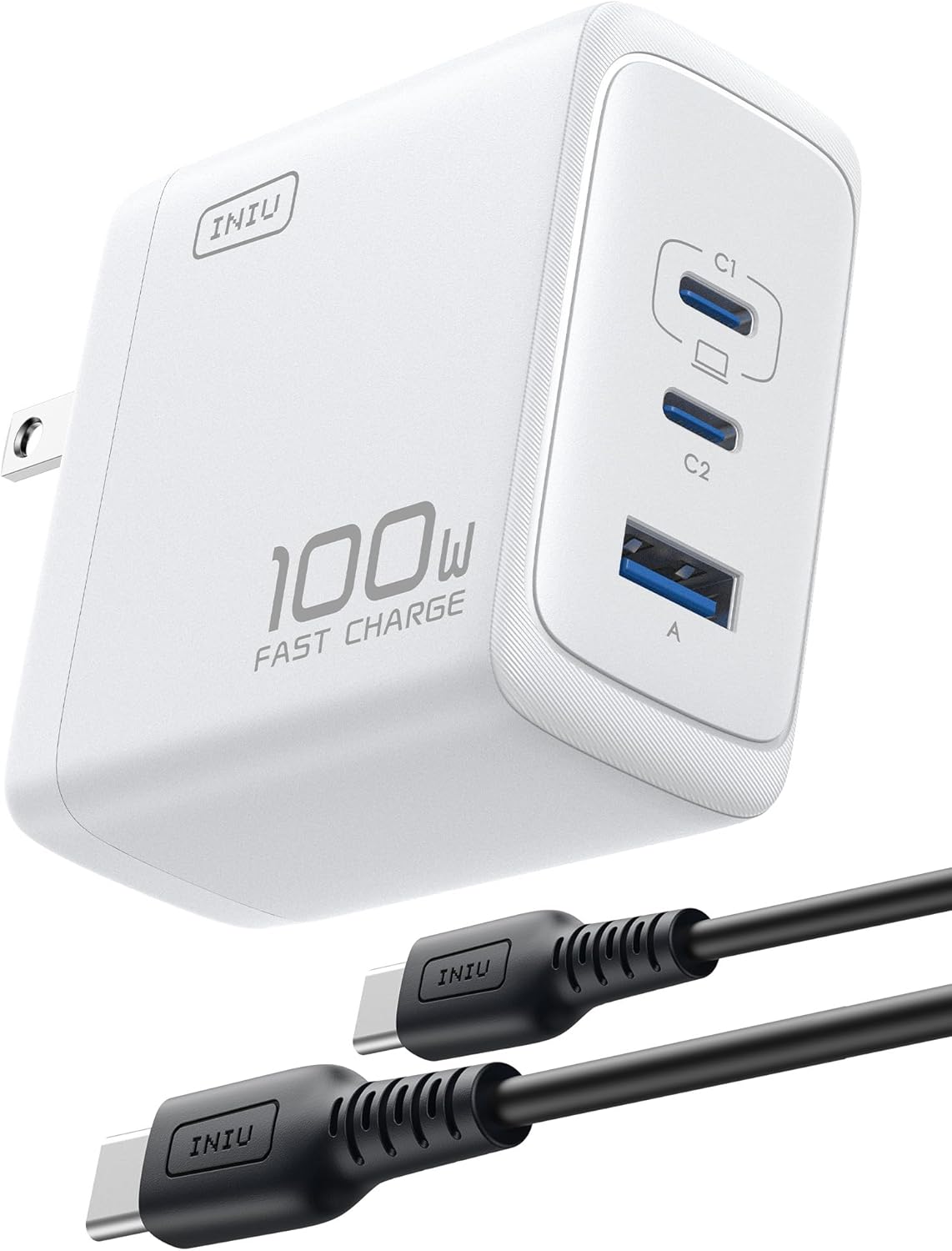USB C Charger 100W GaN Compact Foldable 3-Port Fast Charging