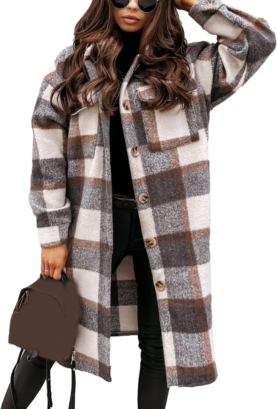 SKIKYAN Women Fall Flannel Plaid Shacket Jacket for Style
