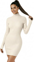 v28 Women Turtleneck Long Sleeve Bodycon Mini Knit Dress