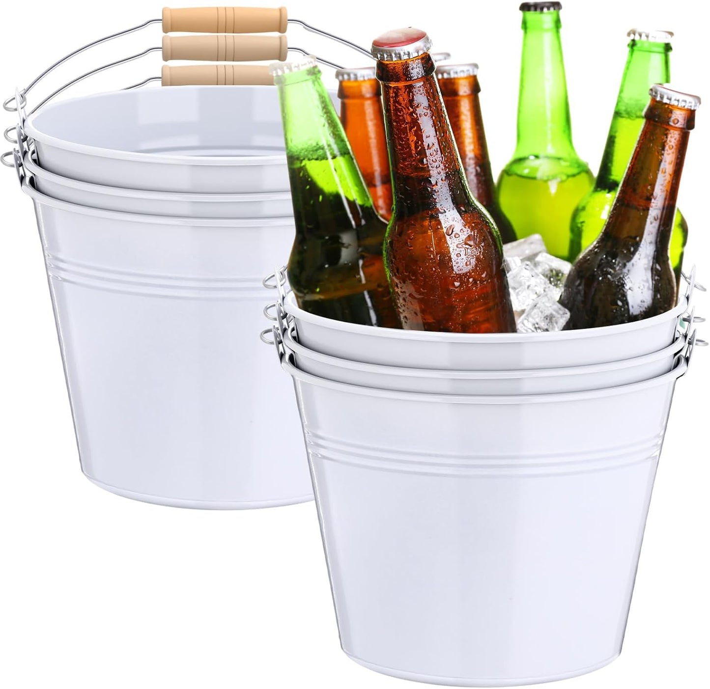 Large Metal Beer Buckets Set of 6 for Parties and Gifts