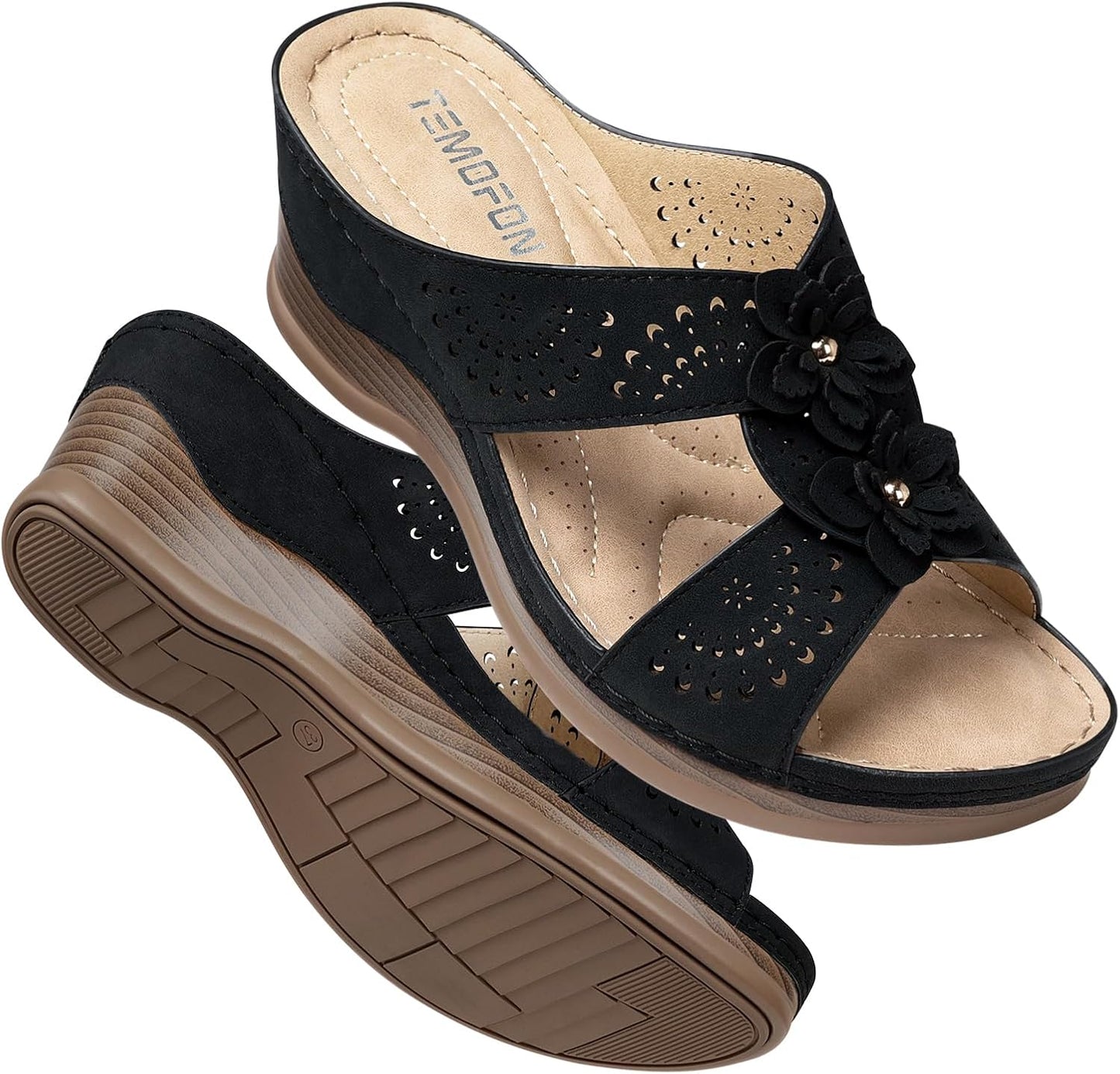 TEMOFON Womens Wedge Sandals: Comfortable Casual Summer Shoes