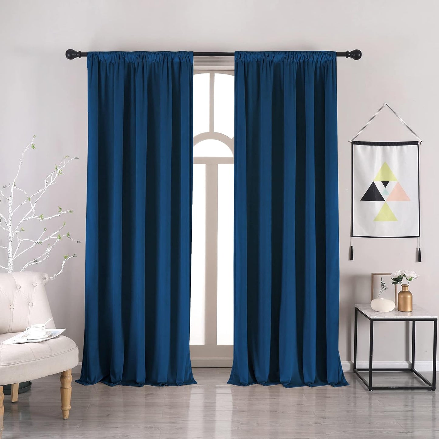Navy Blue Velvet Blackout Curtains Set - 52x72