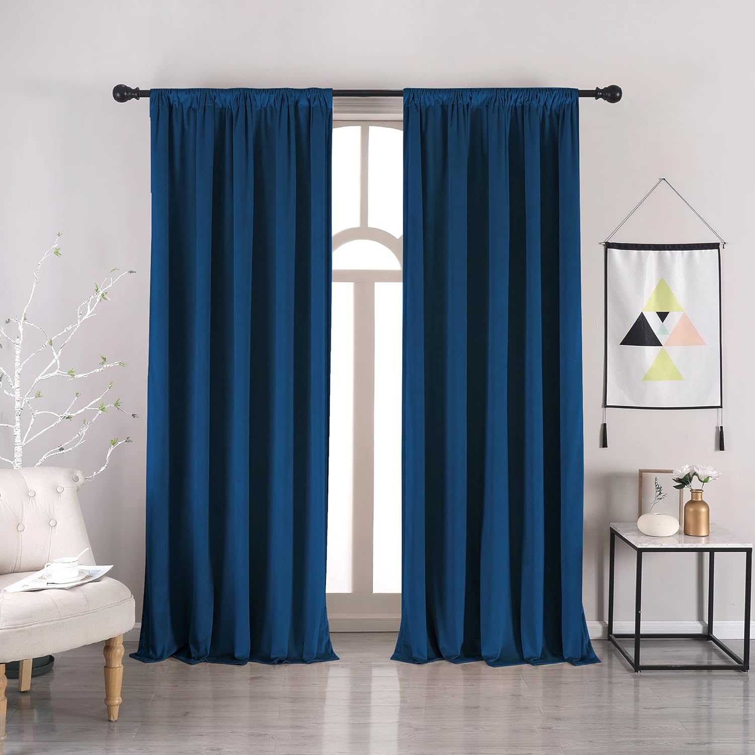 Navy Blue Velvet Blackout Curtains Set - 52x72