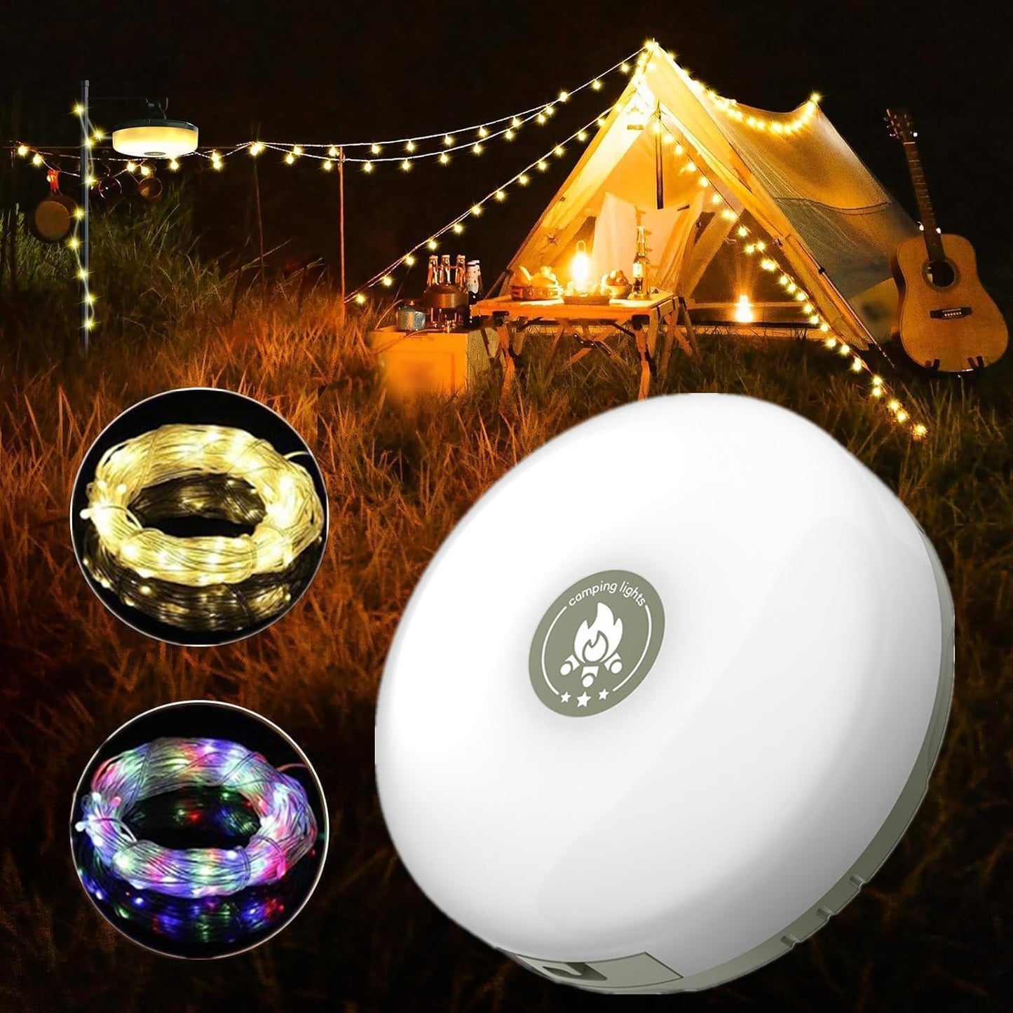 8 Mode Camping String Lights, Fast Recovery, USB Charging, Waterproof