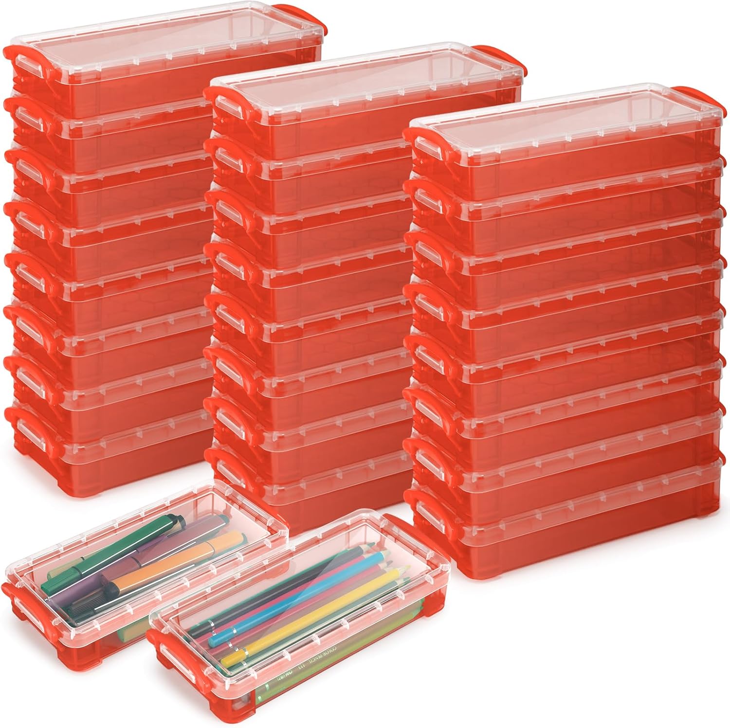 Gueevin 24 Pcs Large Capacity Plastic Pencil Box Organizer