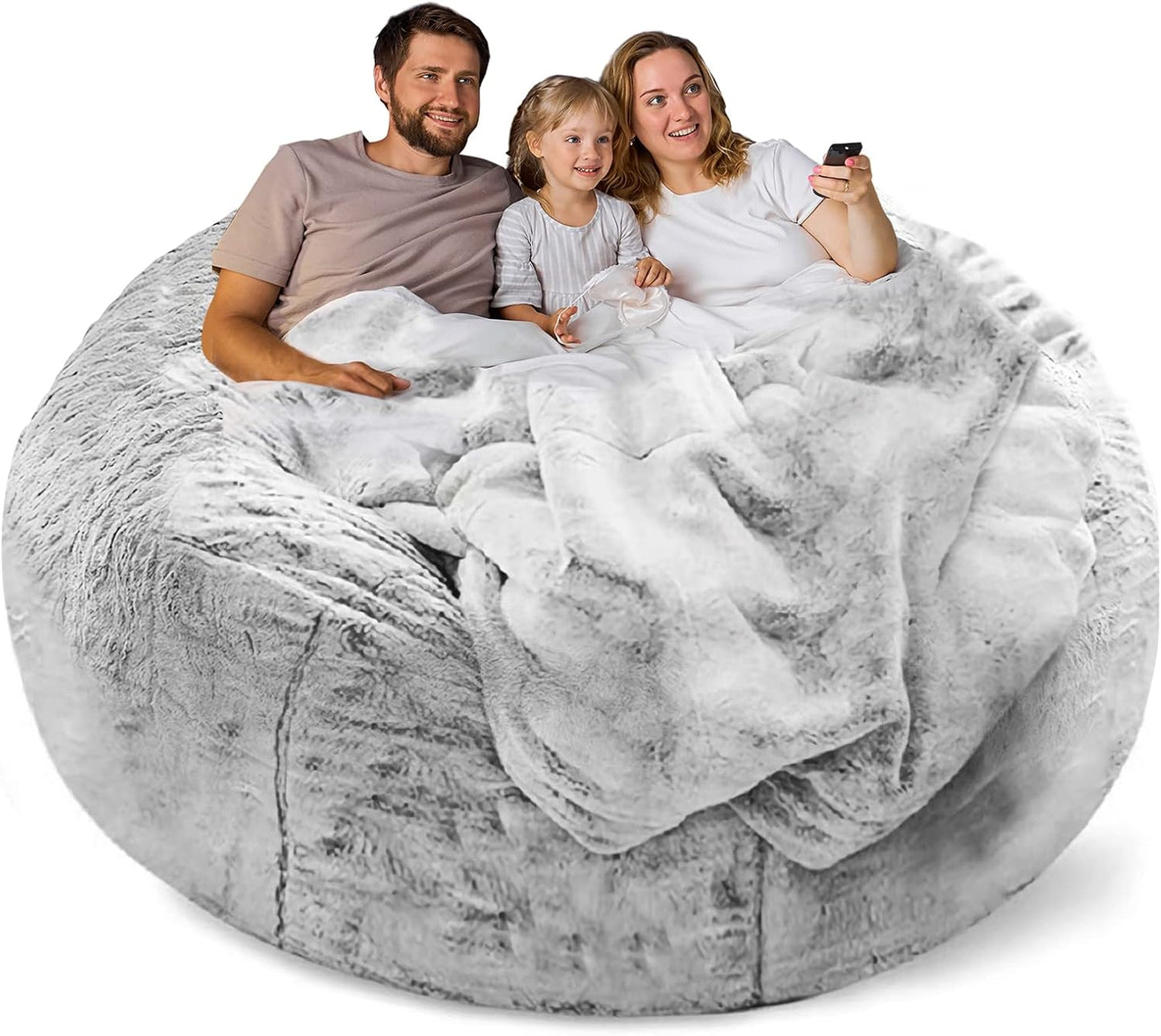 Soft Fluffy Velvet Bean Bag Cover, Washable, Snow Grey, YudouTech