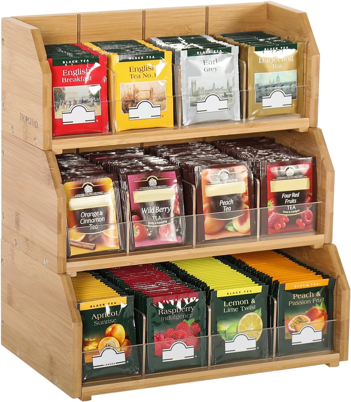 3 Layer Stackable Bamboo Tea Bag Organizer for Efficient Storage