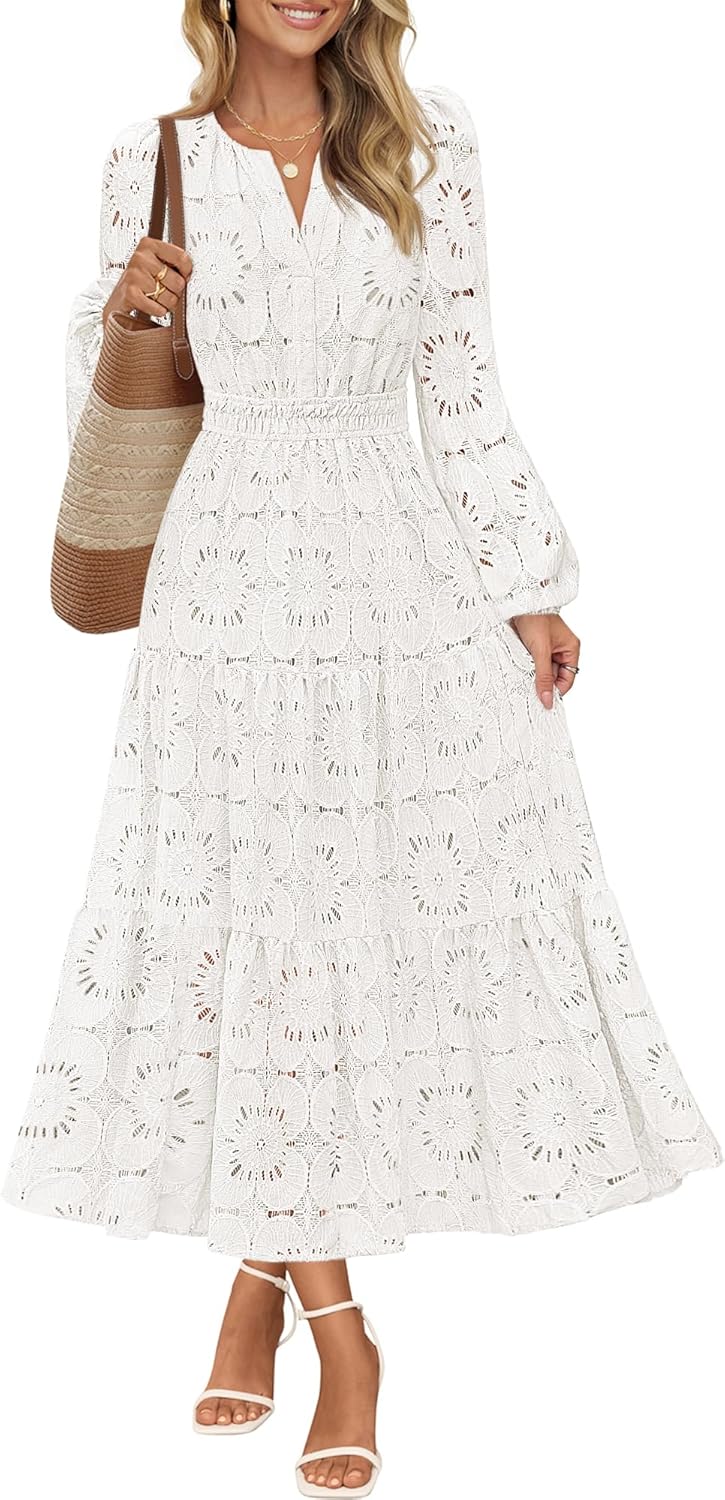 Floral Maxi Dress with Lace Eyelet for Wedding Guests and More