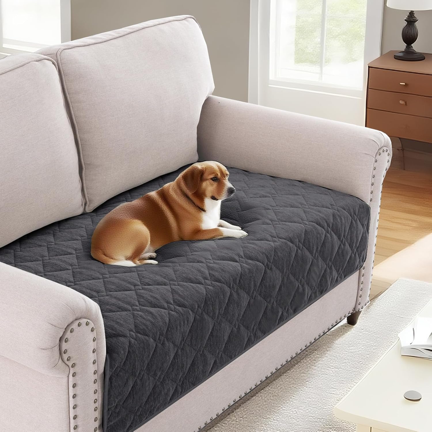 H.VERSAILTEX Chenille Couch Cover for 2 Cushion Sofa Grey