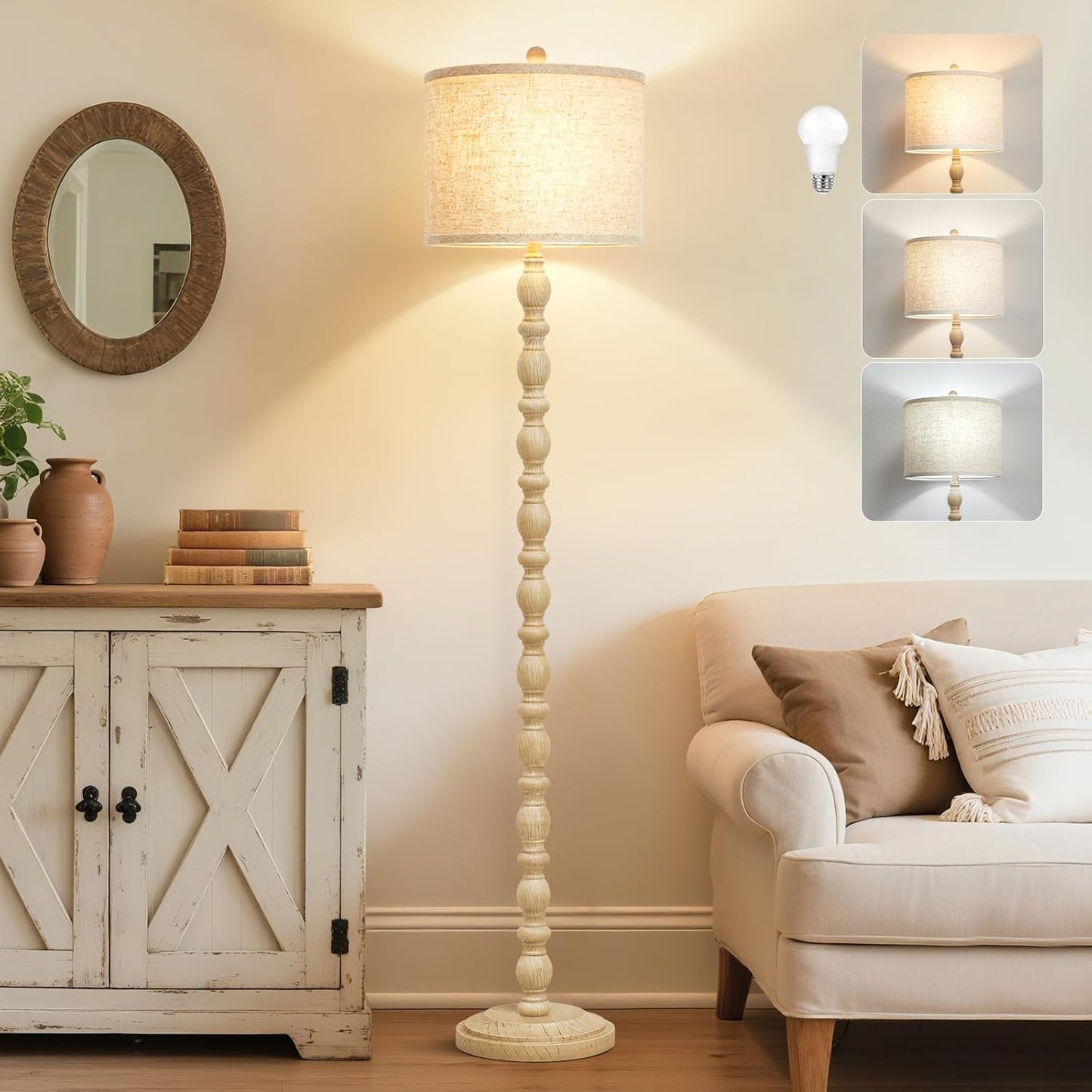 62 Inch Vintage Farmhouse Floor Lamp for Living Room & Bedroom