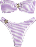 ZAFUL Women's Bandeau Bikini O Ring Strapless High Cut Two Piece