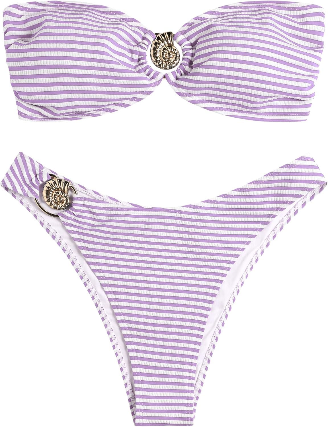 ZAFUL Women's Bandeau Bikini O Ring Strapless High Cut Swimsuit
