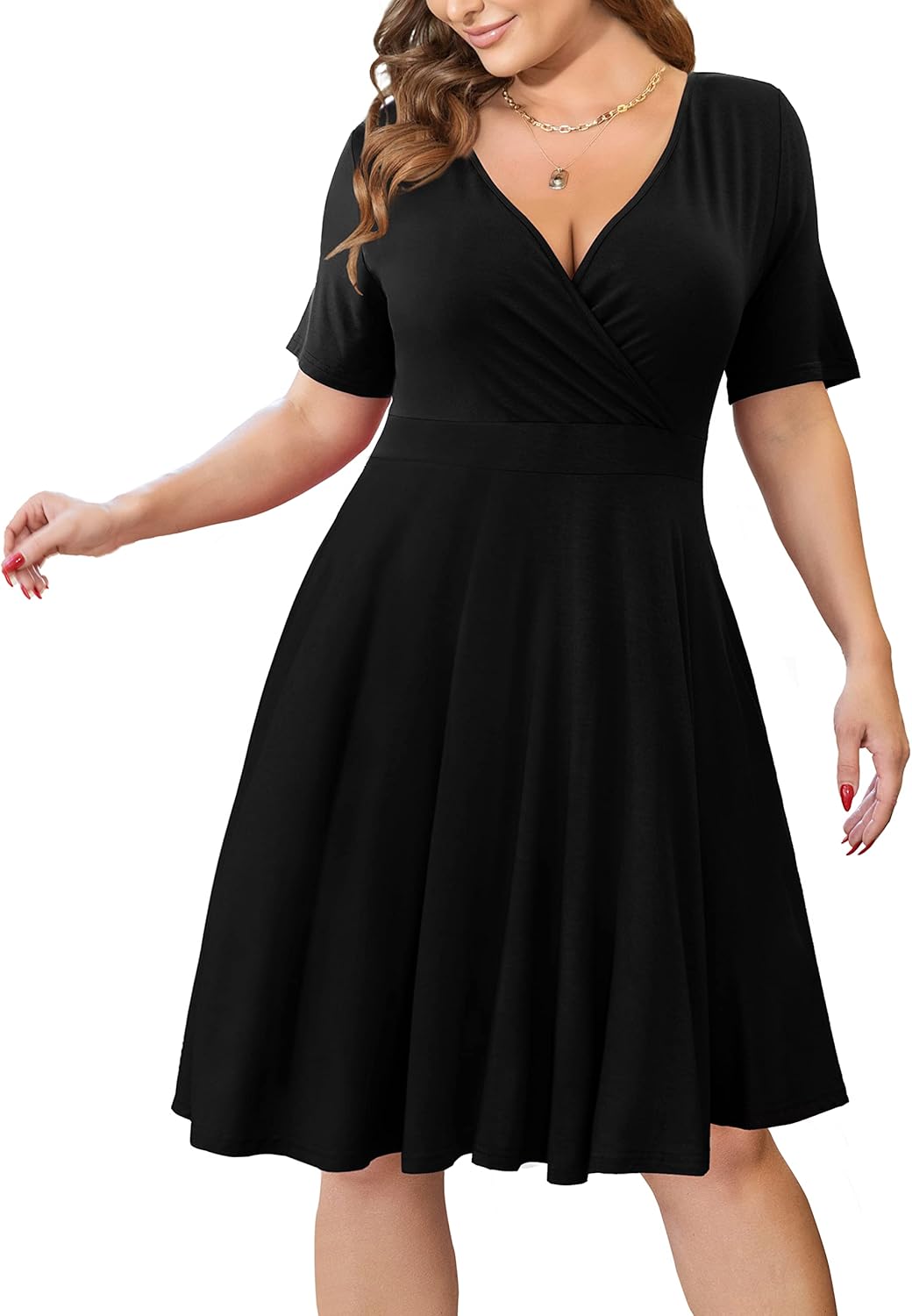 Plus Size Dresses for Women with Pockets and Faux Wrap Design
