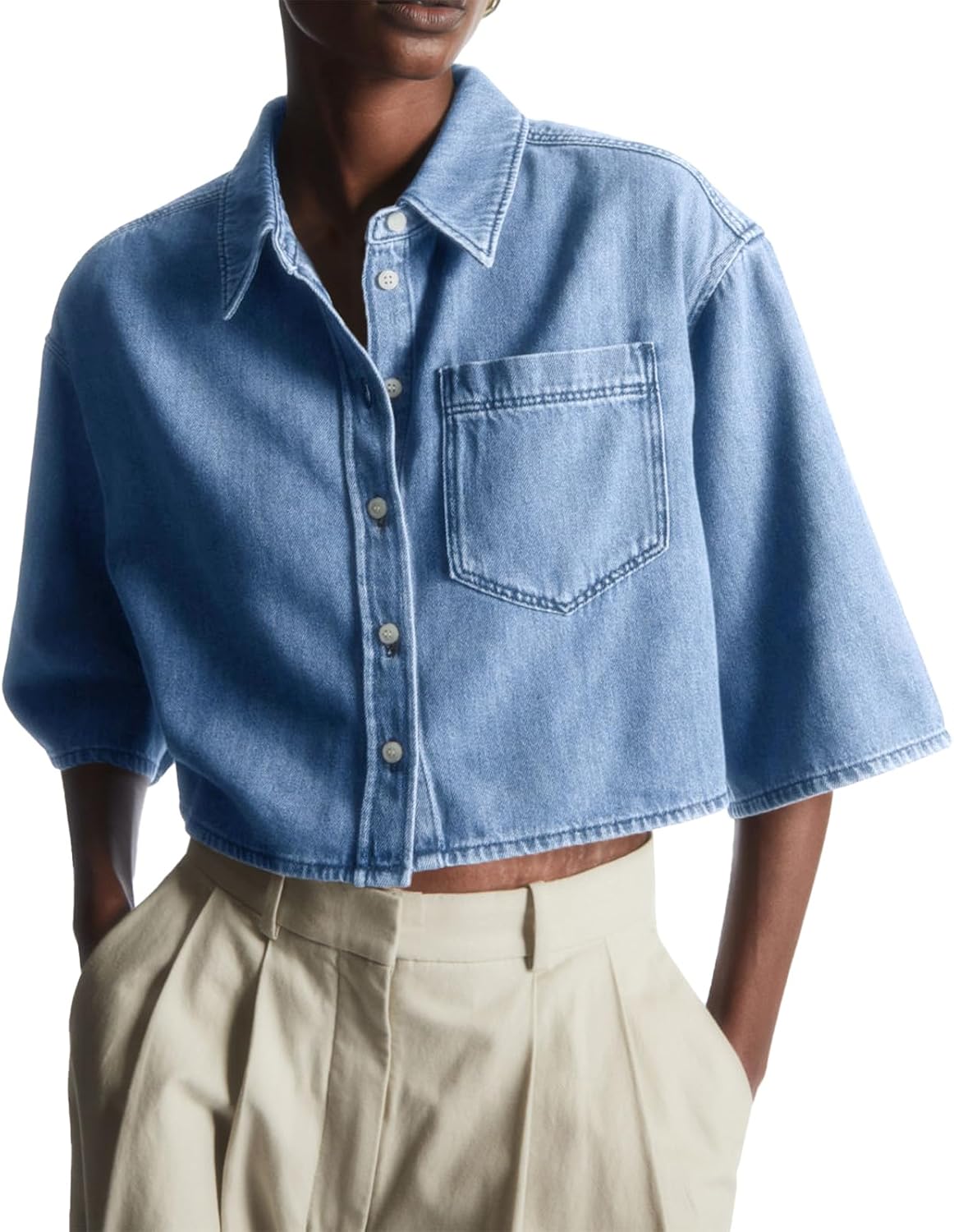 Tankaneo Womens Crop Denim Shirt for Stylish Summer Outfits