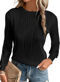 EVALESS Womens Trendy Crewneck Long Sleeve Textured Blouse