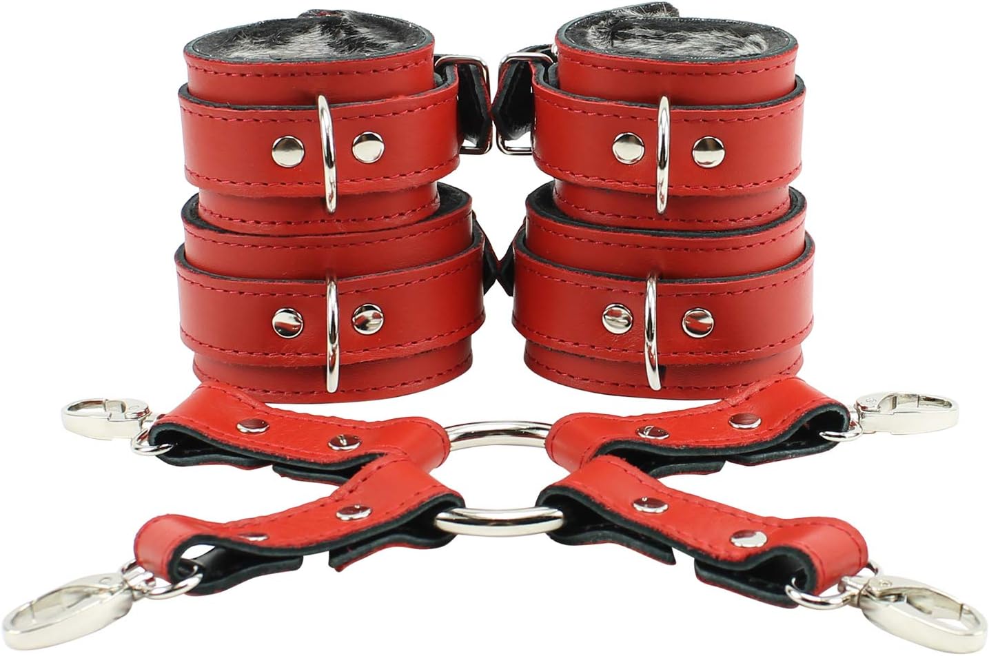 VP Leather Combo Connector Wrist and Ankle Cuffs with Fur