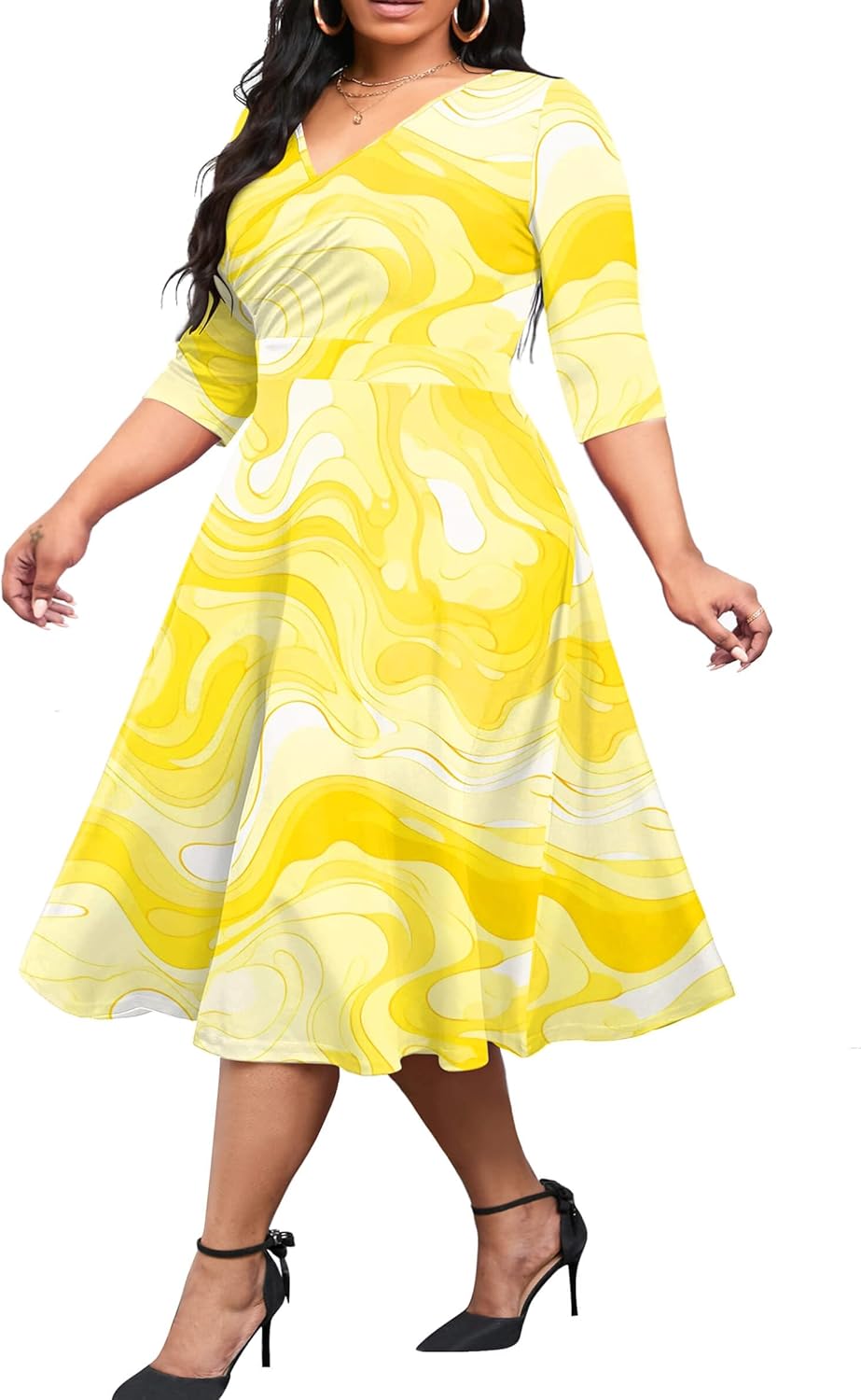 CLOCOR Women's Plus Size Midi Dress for Elegant Casual Wear