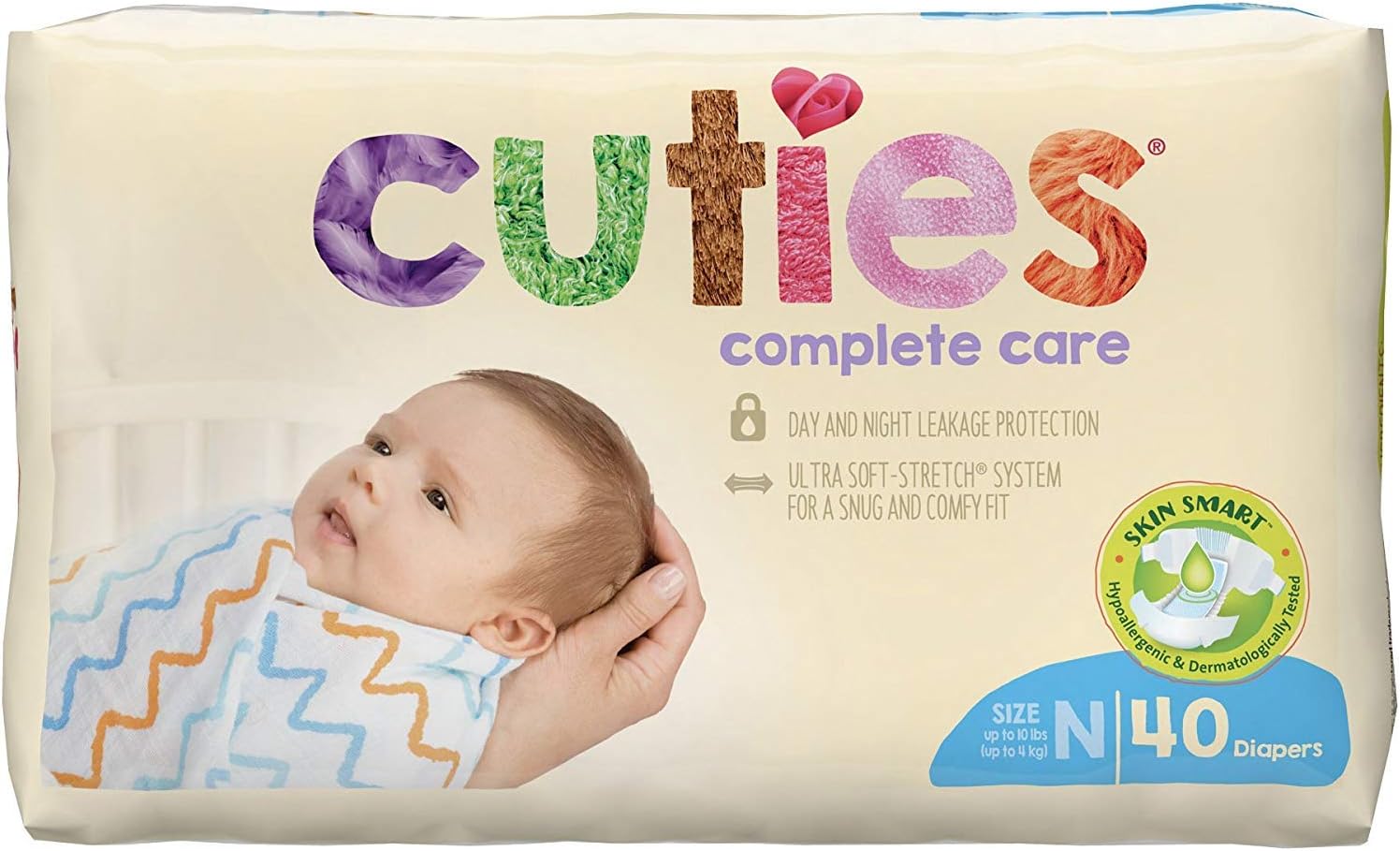 Cuties Complete Care Baby Diapers for Newborns, 40 Count Pack