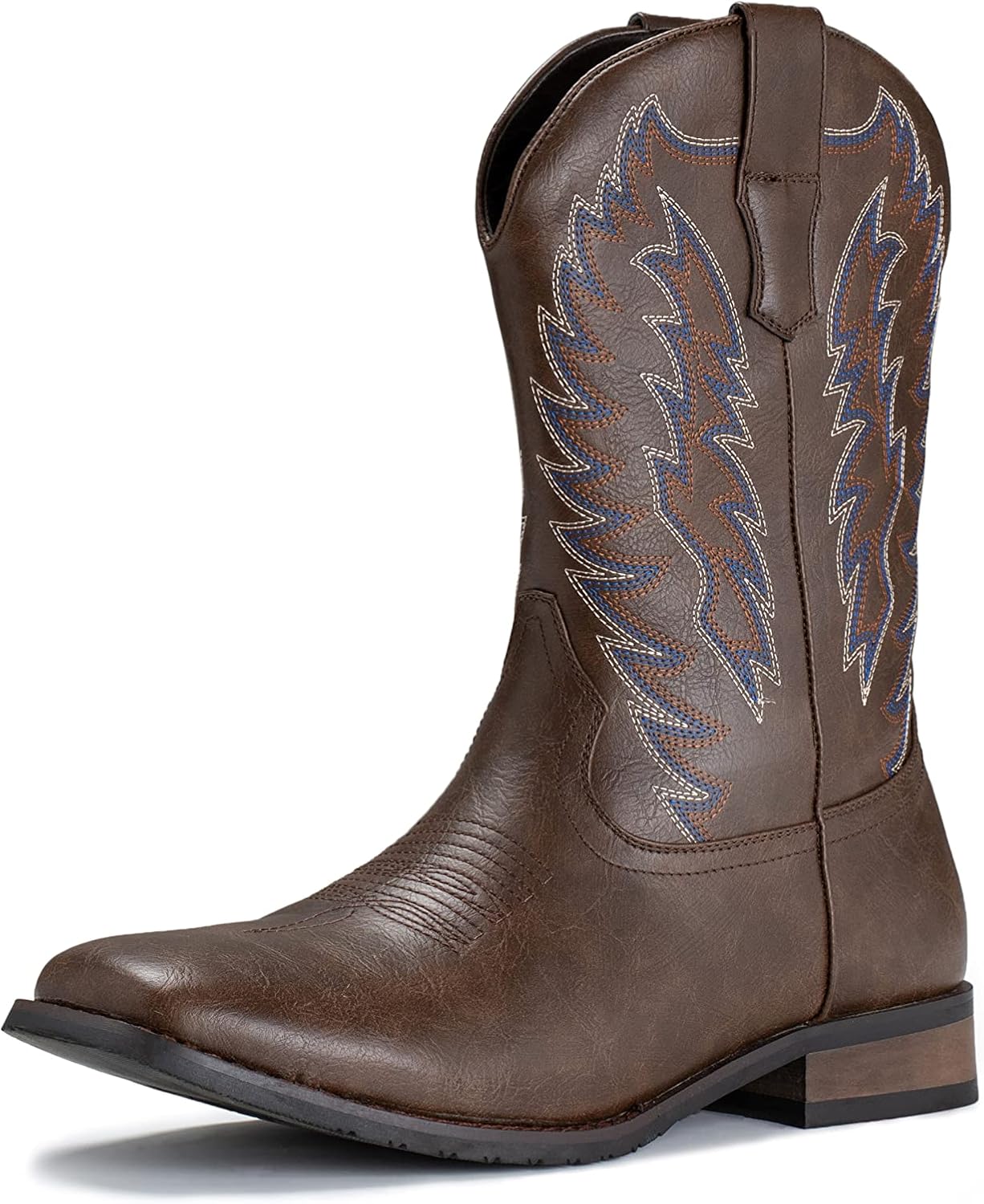 IUV Cowboy Boots for Men with Wide Square Toe and Embroidery