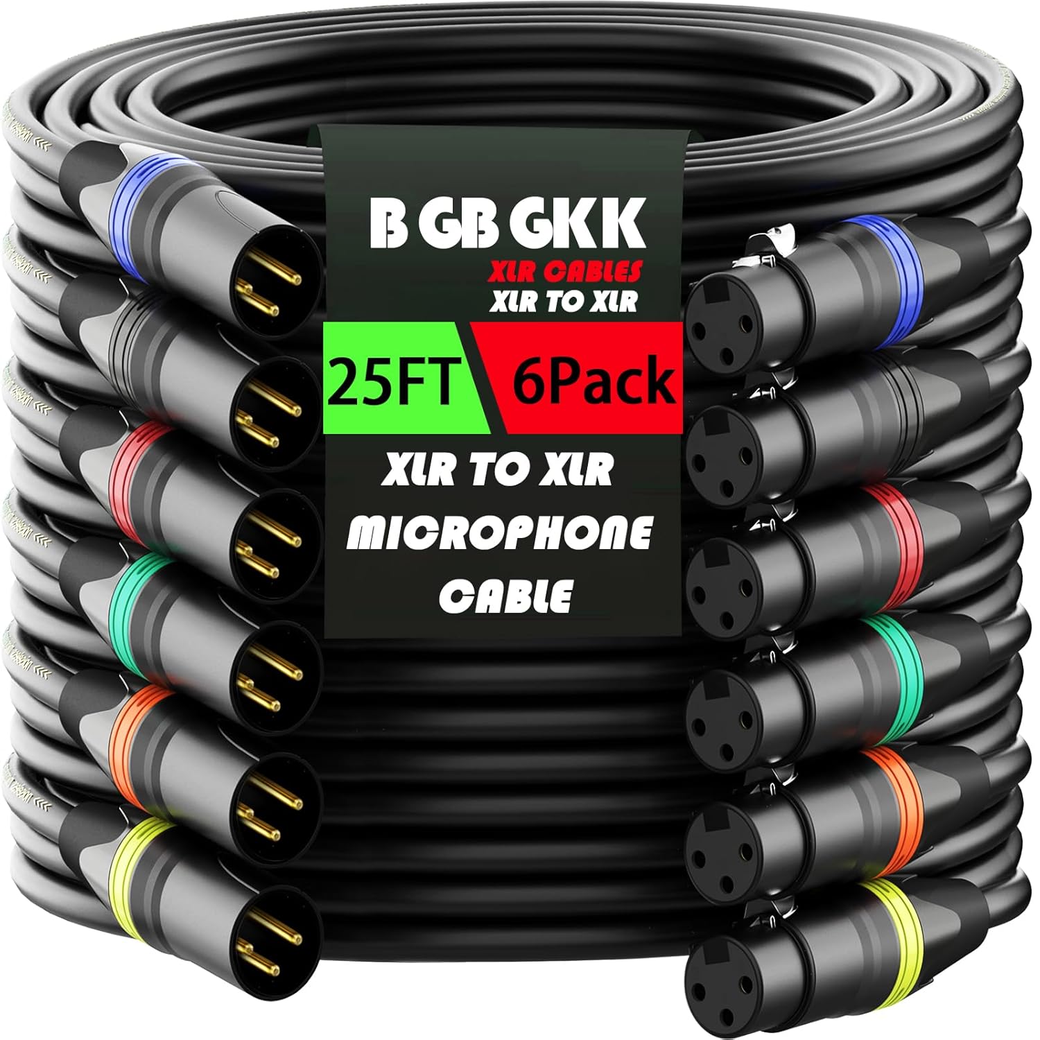 Professional 25ft XLR Cables 6 Pack for Clear Sound Quality
