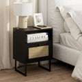 Masupu Rattan Nightstand Boho Bedside Table with Drawer - Extra Large