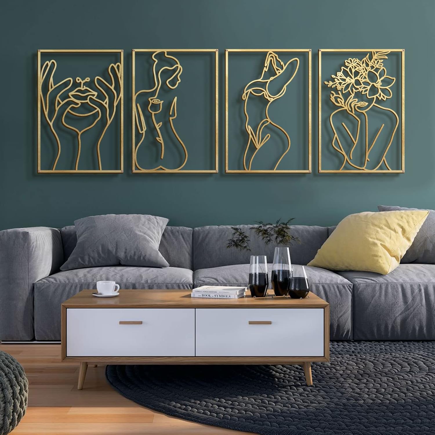 Glamativity 4 Pack Gold Wall Art Decor for Modern Spaces
