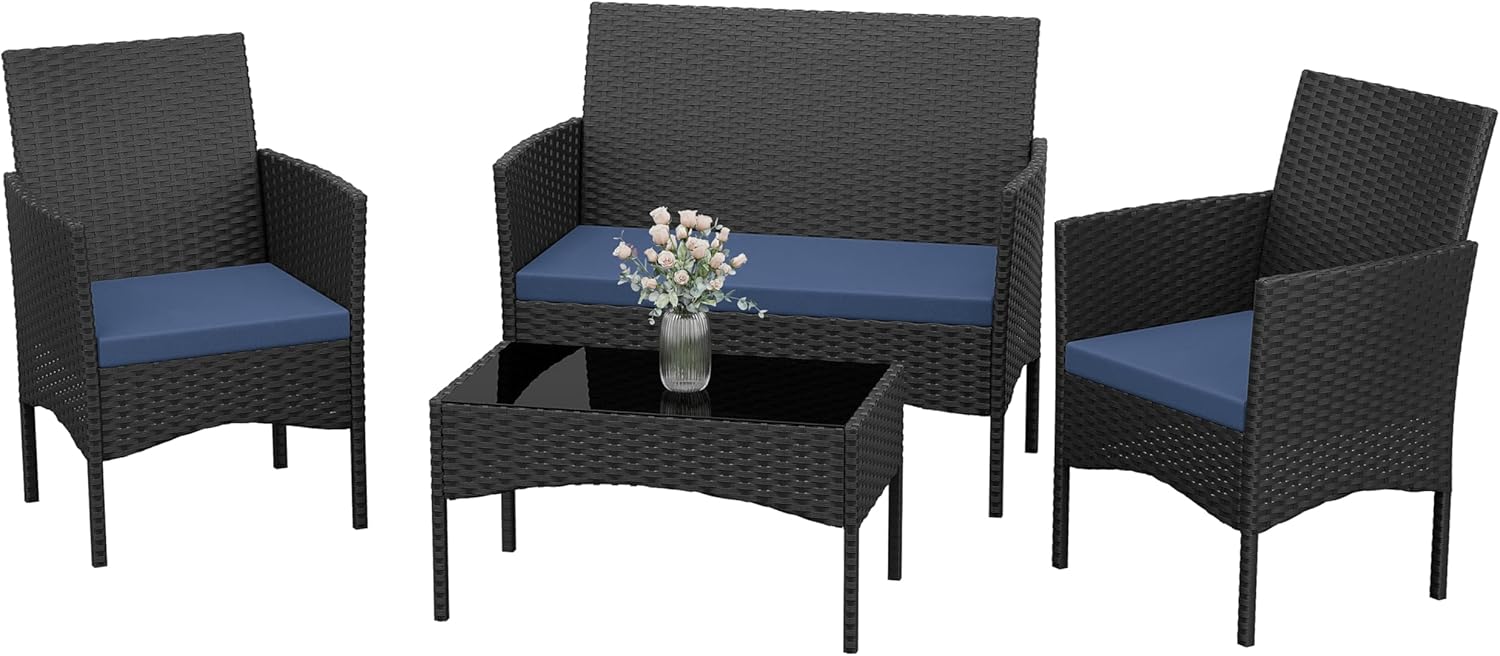 Kurapika 4 Piece Outdoor Wicker Rattan Chairs Set for Patio