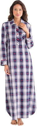 PajamaGram Long Flannel Nightgown - Warm Full-Length Plaid Nightgown