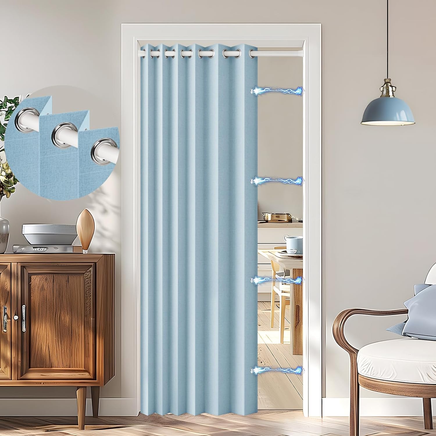 100% Blackout Magnetic Curtain for Closet Door, Blue 45x80