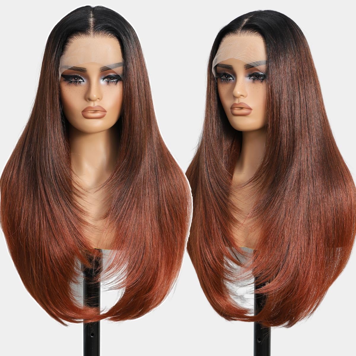 Synthetic Lace Front Wigs 26 Inch Ombre Burgundy with Bangs